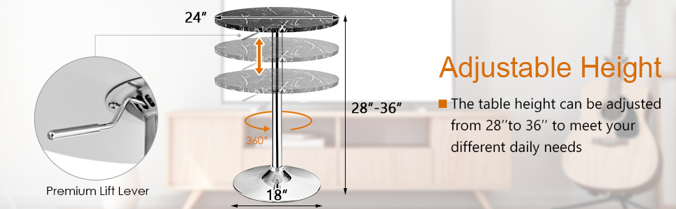 360° Swivel Round Pub Table with Height Adjustable